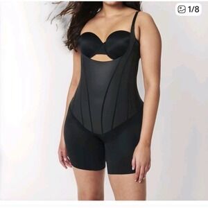 SPANX Open-Bust Mid-Thigh Bodysuit Total Contour Sculpt Compression Shapewear S